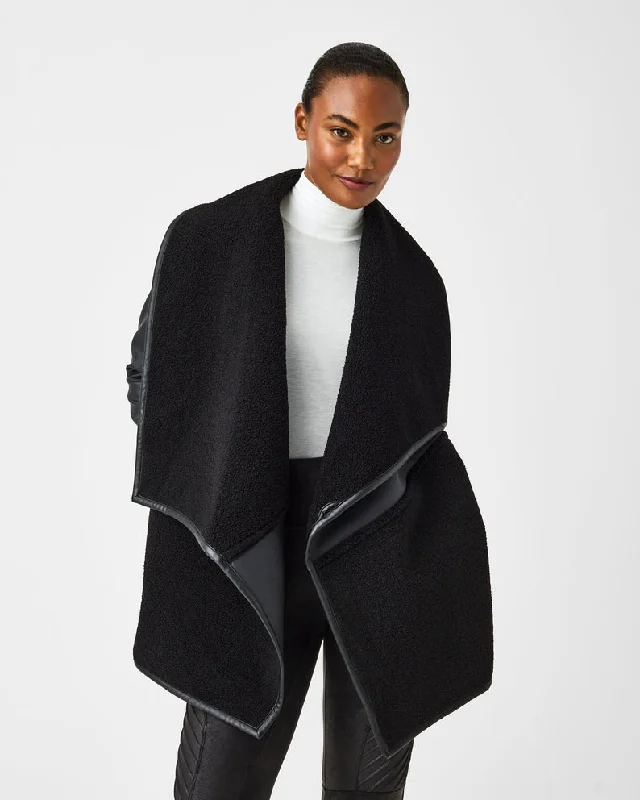 Fleece & Faux Leather Long Wrap Jacket Very Black/Very Black - SPANX Belted Jacket Elasticated Jacket Padded Jacket Fleece & Faux Leather Long Wrap Jacket Very Black/Very Black - SPANX Belted Jacket Elasticated Jacket Padded Jacket