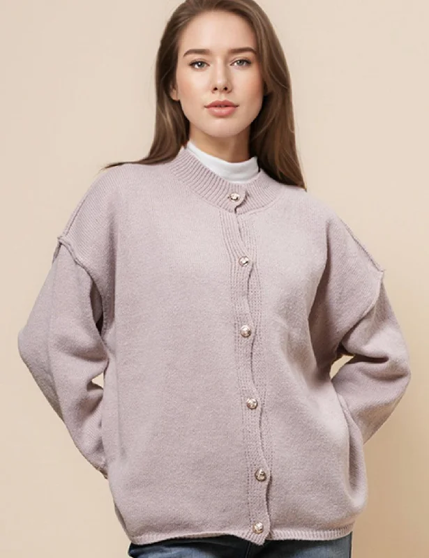 Ladies Mock Neck Sweater Golden Botton Cardigan SKT4933 Cable Knit Ribbed Knit Lace Knit Ladies Mock Neck Sweater Golden Botton Cardigan SKT4933 Cable Knit Ribbed Knit Lace Knit