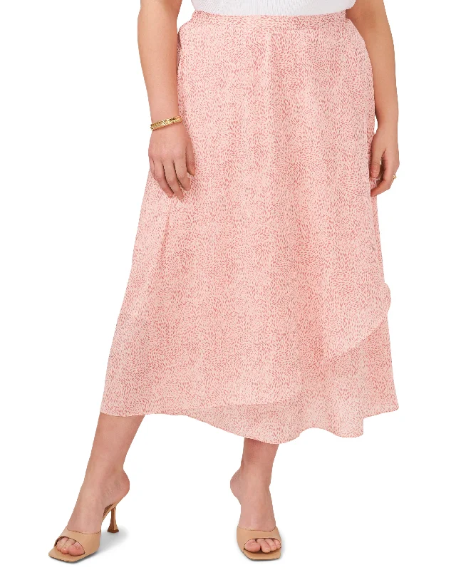 Plus-Size Swirling-Dot-Print Crossover Midi Skirt lightweight skirt design