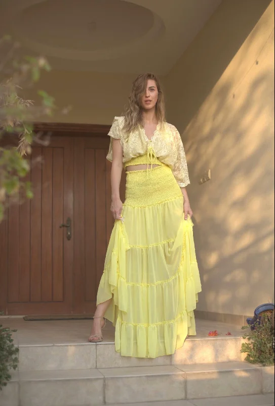 Tiered maxi skirt in Sunshine midi skirt versatile