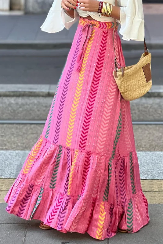Drawstring Geometric High Waist Skirt velvet skirt plush