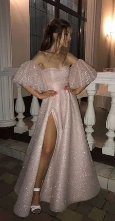 princess pink long prom dresses, off the shoulder graduation party dresses  cg6838 Square Neckline Feminine