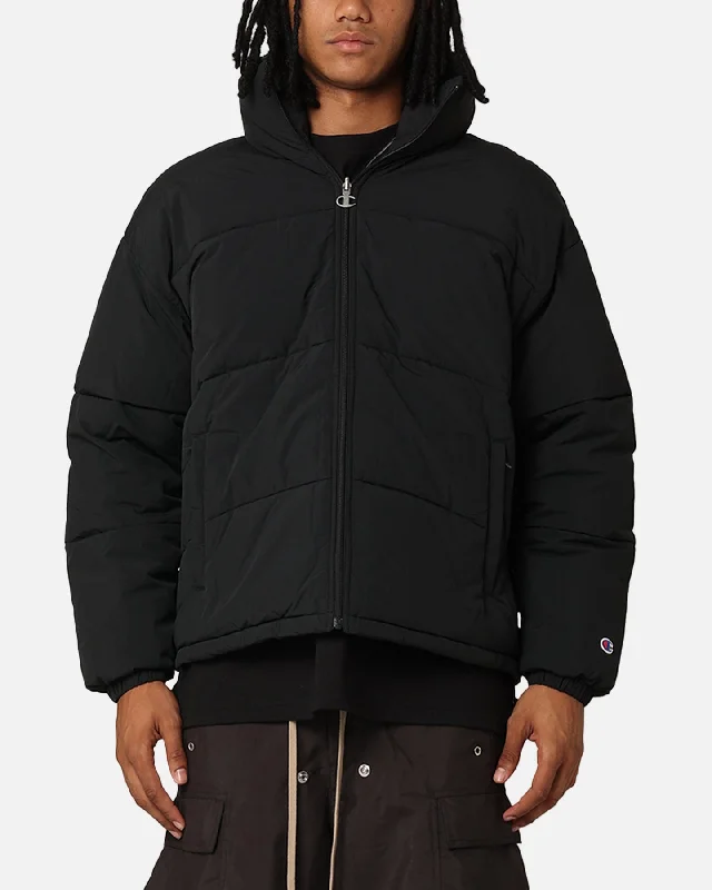 Champion Reb Puffer Jacket Black Cotton Fabric Linen Fabric Terry Fabric