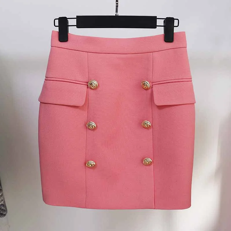 Hight Waisted Pink Formal Skirt Gold-tone Mini Skirt for Ladies elastic waist skirt