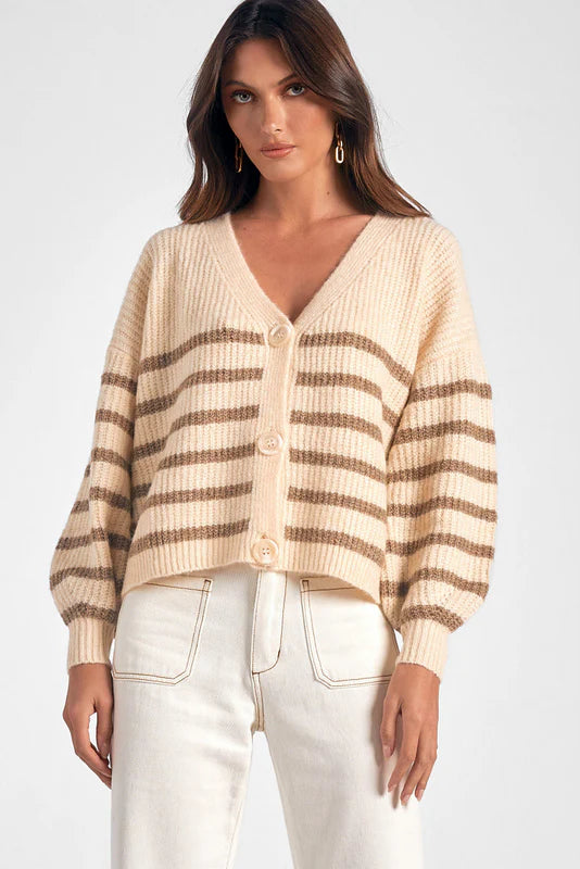 Women's Elan Stripe Cardigan Sweater Hooded Cardigan Collared Cardigan Shawl Collar