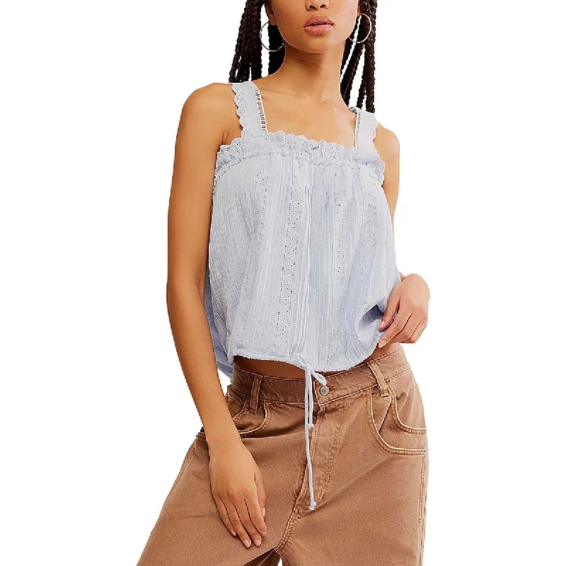 Free People Womens Because Of Your Linen Blend Eyelet Tank Top loose fit tank