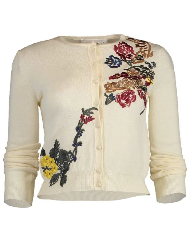 Cropped Floral Applique Cardigan Transparent Opaque Sheer
