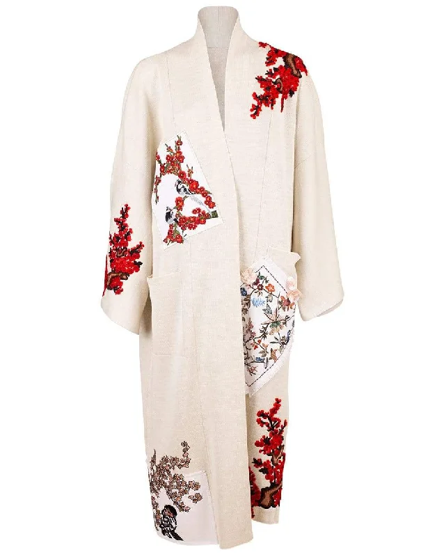 Oversized Embroidered Cardigan Glossy Satin Silk
