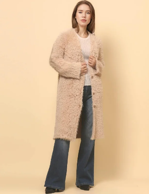 Ladies Soft Faux Mink V-Neck Botton Cardigan SKT4812 Solid Color Striped Floral Print