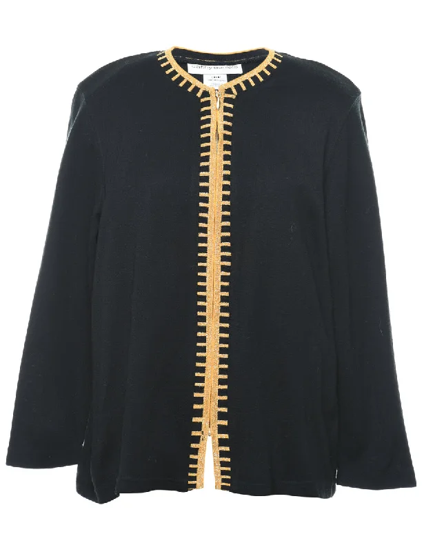 Zip Front Cardigan - L Real Fur Shearling Chenille
