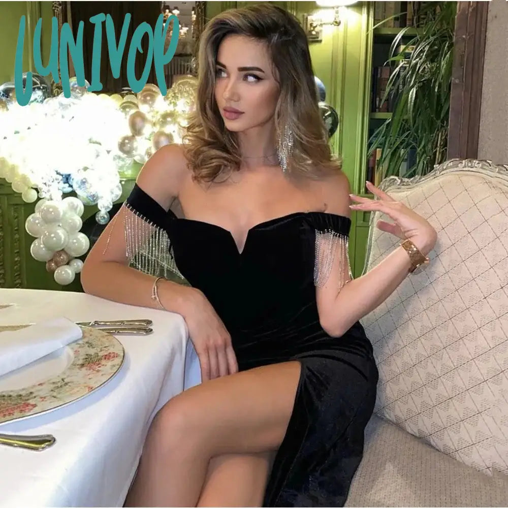 Lunivop New Summer Style Ladies Slash Neck Off the Shoulder Sexy Mid-calf Dress Bandage Fashion Evening Party Dress Tunics Satin smooth Lunivop New Summer Style Ladies Slash Neck Off the Shoulder Sexy Mid-calf Dress Bandage Fashion Evening Party Dress Tunics Satin smooth