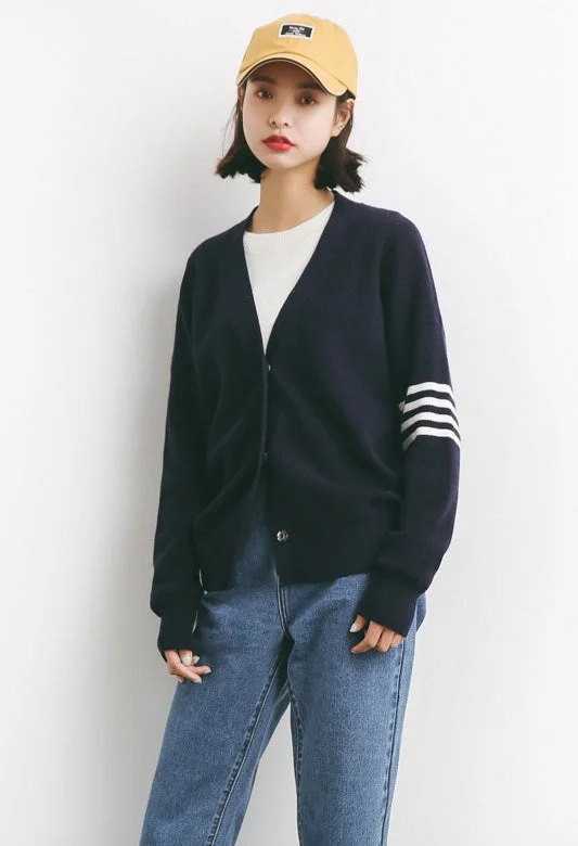 Oversized Cardigan W/ Stripe Toggled Drawstring Belted