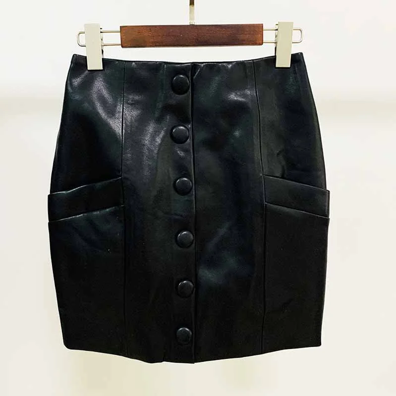 Hight Waisted Formal Leather Skirt Gold-tone Mini Wrap Hip Skirt denim skirt classic