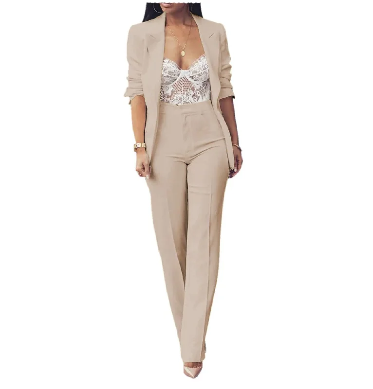 2 Pieces Peak Lapel Women Suit (Blazer+Pants) Formal Slim Pants