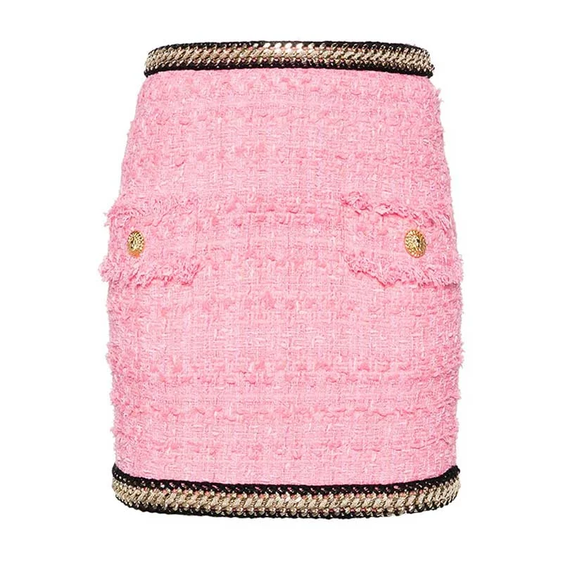 Chain-Trimmed Tweed Skirt cashmere skirt plush
