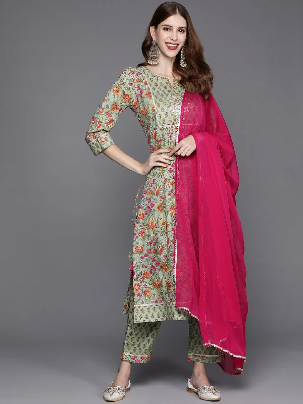 Women's Floral Printed Embroidered Kurta With Straight Pant And Chiffon Dupatta - Varanga High-Waist Yoga Pants Women's Floral Printed Embroidered Kurta With Straight Pant And Chiffon Dupatta - Varanga High-Waist Yoga Pants