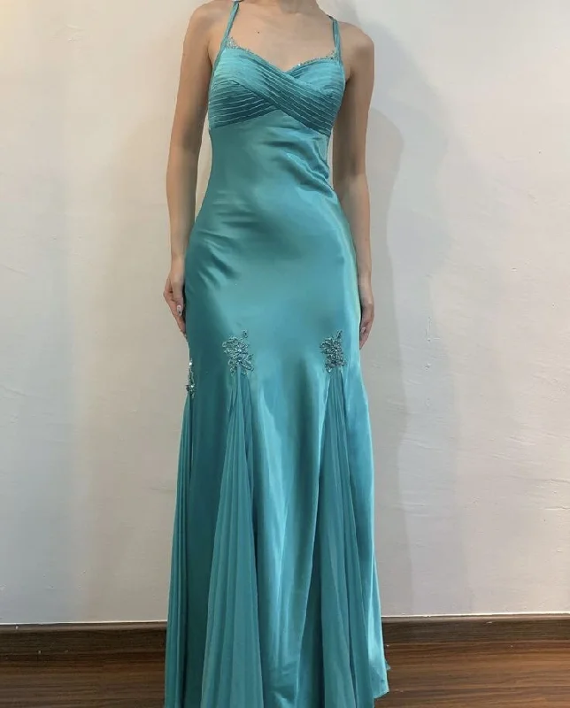 Turquoise Straps Mermaid Satin Vintage Long Party Dress Formal Evening Dress, DP4607 Tunics Denim casual Turquoise Straps Mermaid Satin Vintage Long Party Dress Formal Evening Dress, DP4607 Tunics Denim casual