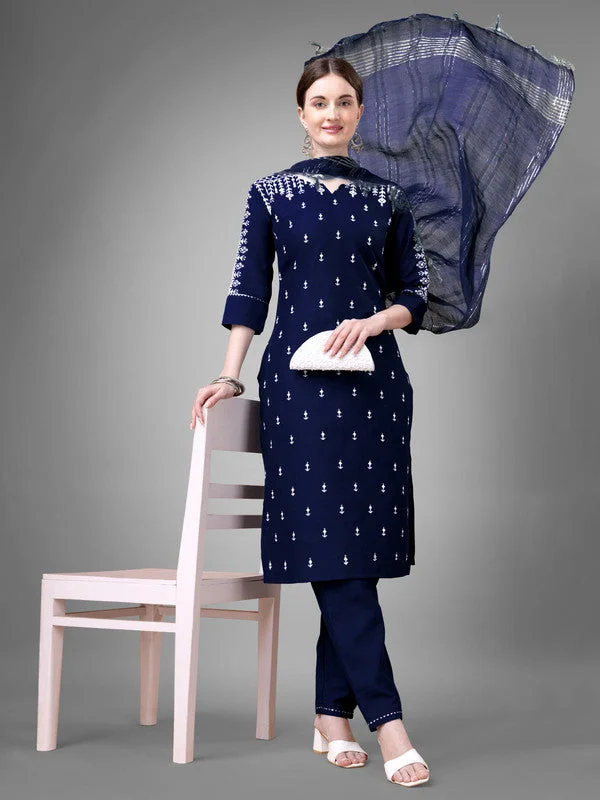 Women's Embroidered Cotton Blend Kurta Pant Dupatta Set - Malishka Export Soft Wool Pants Women's Embroidered Cotton Blend Kurta Pant Dupatta Set - Malishka Export Soft Wool Pants