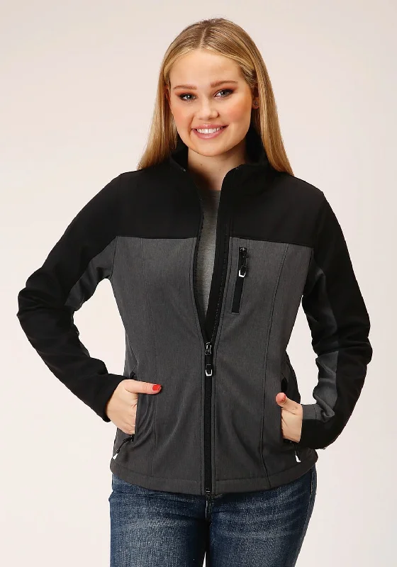 Roper Womens Zip Grey/Black Polyester Softshell Jacket Welt Pockets Slit Pockets Flap Pockets Roper Womens Zip Grey/Black Polyester Softshell Jacket Welt Pockets Slit Pockets Flap Pockets