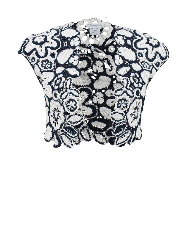 Short Sleeve Floral Knit Cardigan Mesh Fabric Canvas Fabric Denim Fabric