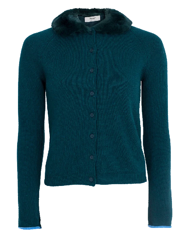 Cardigan With Fur Collar Zippered Buttoned Snapped