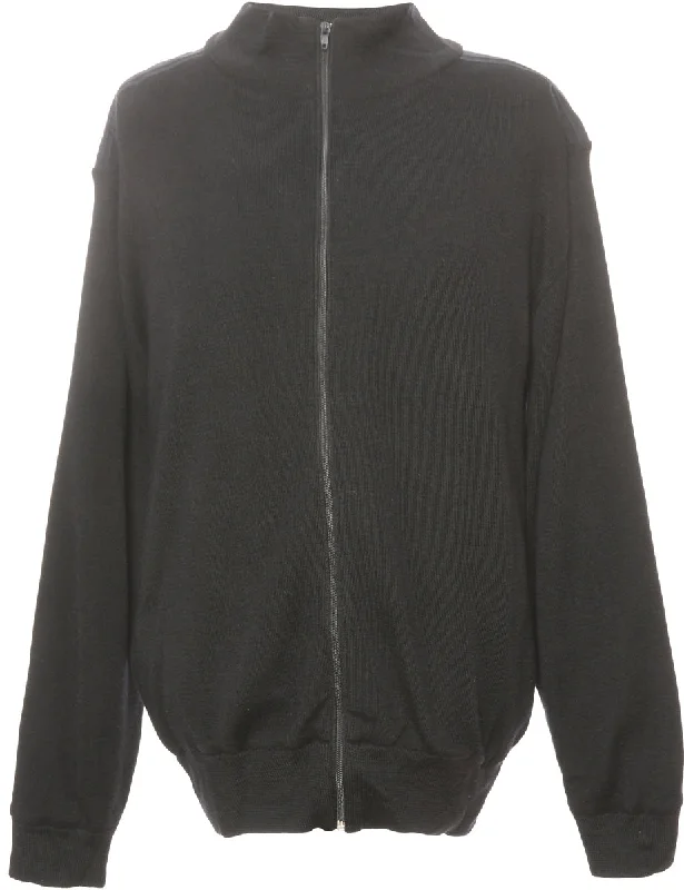 Zip Front Black Cardigan - XL Cable Knit Ribbed Knit Lace Knit
