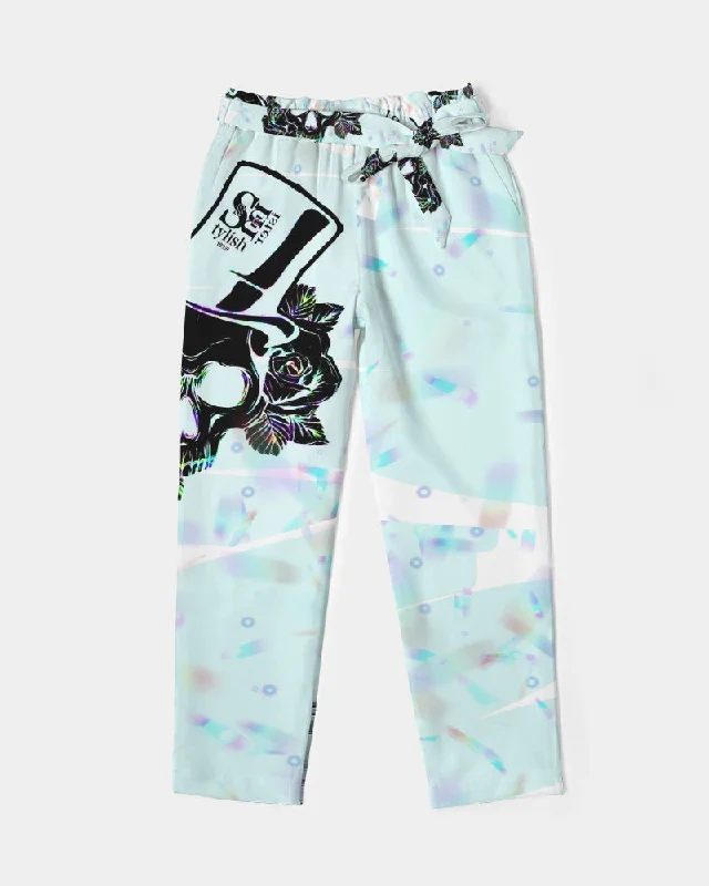 Fly Ma " Baby Blue Multicultural " Women's All-Over Print Belted Tapered Pants Modern Bootcut Pants Fly Ma " Baby Blue Multicultural " Women's All-Over Print Belted Tapered Pants Modern Bootcut Pants