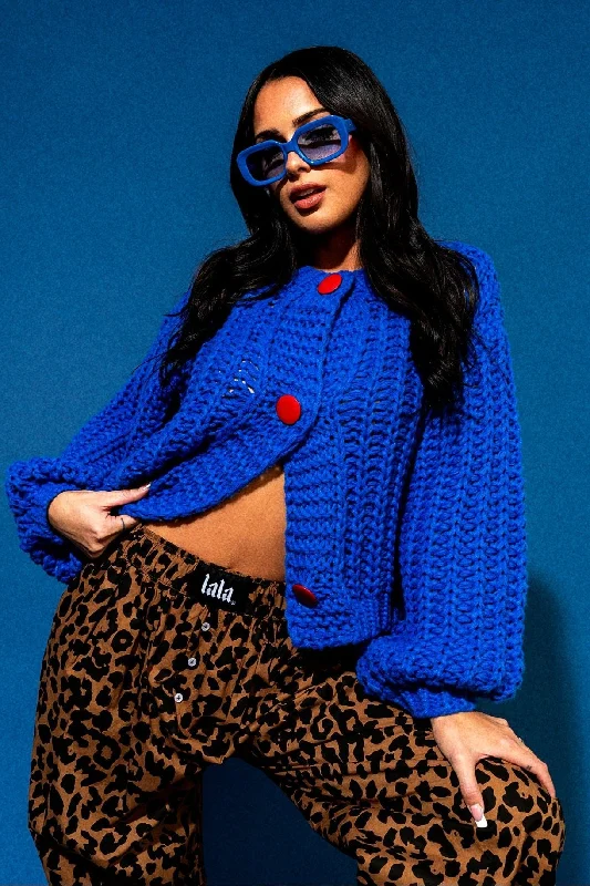 You Wish Hand Knit Chunky Cardigan in Blue Boxy Cardigan Fitted Cardigan A-Line