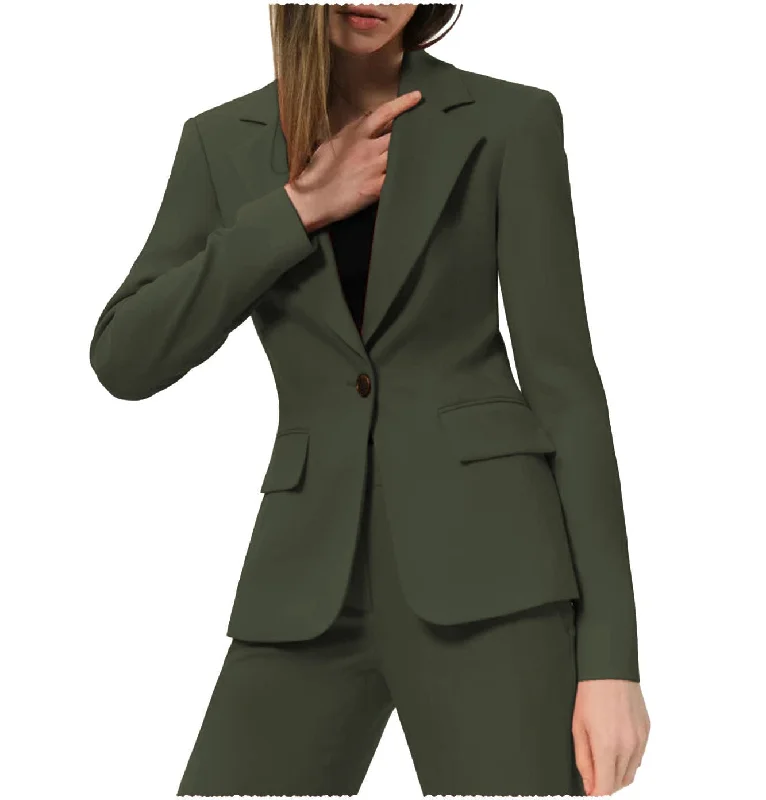 2 Pieces Notch Lapel Single Buttons Women Suit (Blazer+Pants) Trendy Velvet Pants