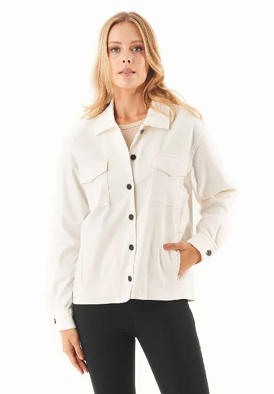 Women's Oversized Shirt Jacket Off White Hoodie Zip-Up Jacket Button-Up Jacket