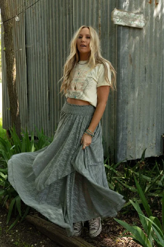 Graceful Lily Lace Maxi Skirt - Slate corduroy skirt textured