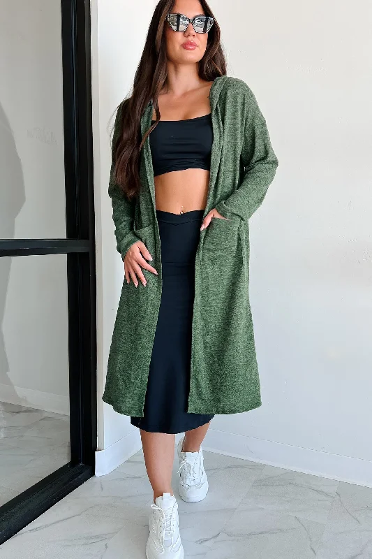 Zaiden Lightweight Hooded Cardigan (Olive) Layered Multi-layer Single Layer