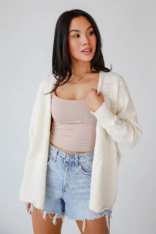 Easygoing Coziness Ivory Cardigan Hooded Caped Shawl Collar