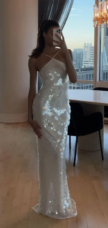 Sexy White Halter Mermaid Sequins Long Evening Party Dress Gala Gown, DP4832 Off-the-shoulder Chic Trendy Sexy White Halter Mermaid Sequins Long Evening Party Dress Gala Gown, DP4832 Off-the-shoulder Chic Trendy
