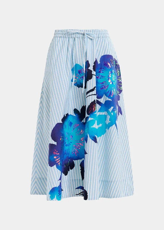 ESSENTIEL Blue Foil Print Wide Skirt linen skirt airy