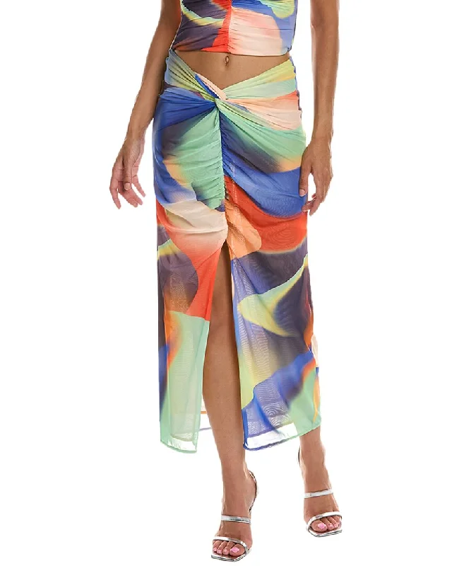 Nicholas Monroe Draped Split Front Midi Skirt silk skirt sleek