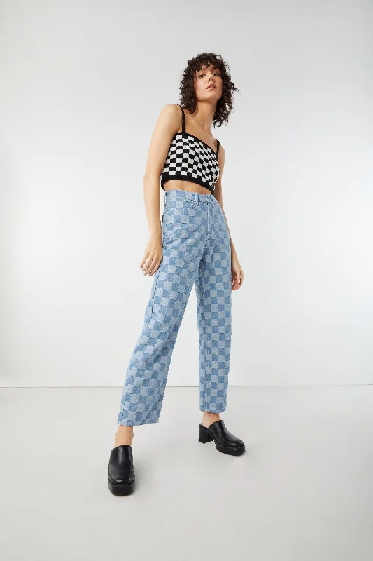 CHECKERED CROPPED TANK spandex blend tank