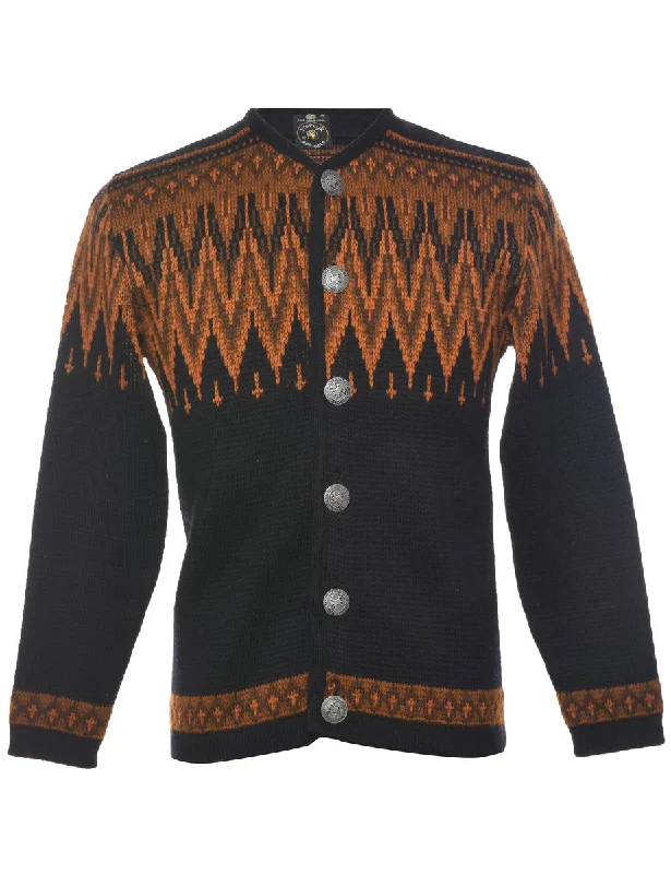 Wool Nordic Black Cardigan - M Chenille Brocade Lace