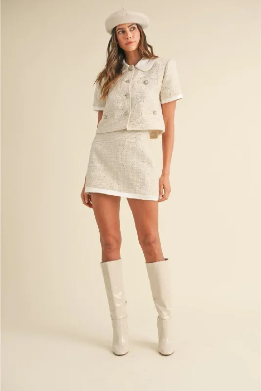 Danielle Sequin Tweed Contrast Jacket & Skirt Set (Sold Separately) - Ivory Satin Jacket Silk Jacket Chiffon Jacket Danielle Sequin Tweed Contrast Jacket & Skirt Set (Sold Separately) - Ivory Satin Jacket Silk Jacket Chiffon Jacket