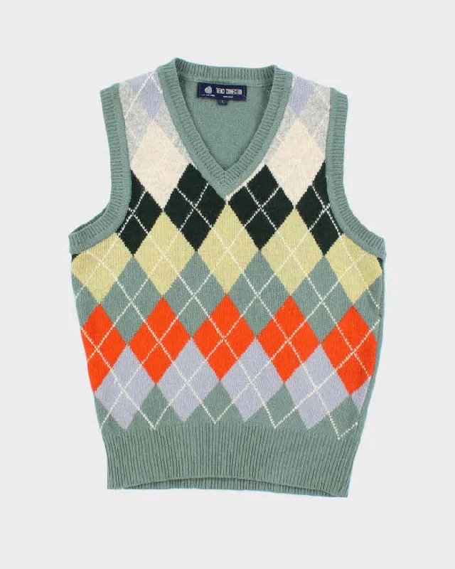 Vintage 80s French Connection Argyle Wool Tank Knit - L silver tank top