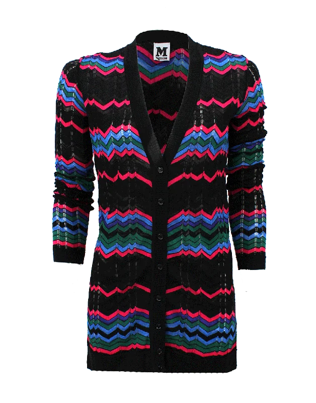Long Zig Zag Cardigan Boat Neck Shawl Collar Notched Collar