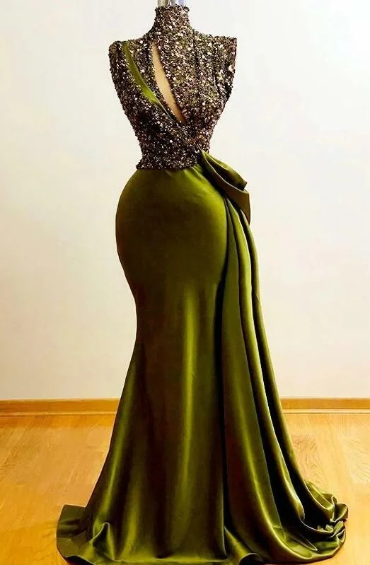 Olive Green Mermaid Sequins Satin Formal Prom Dress Evening Party Dress, DP4588 Tunics Gym athletic Olive Green Mermaid Sequins Satin Formal Prom Dress Evening Party Dress, DP4588 Tunics Gym athletic
