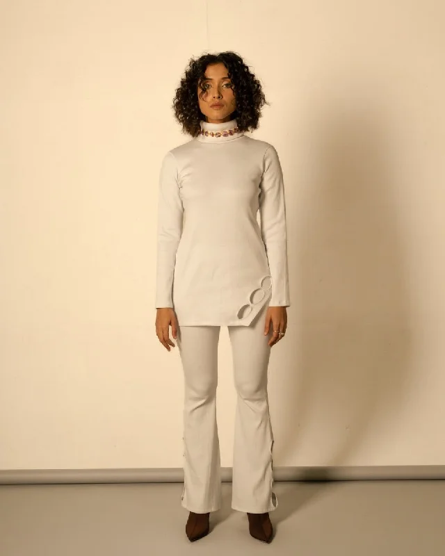 Valentina Pants- Flared Pants With Cut-Out Detail | White Trendy Wide-Leg Pants