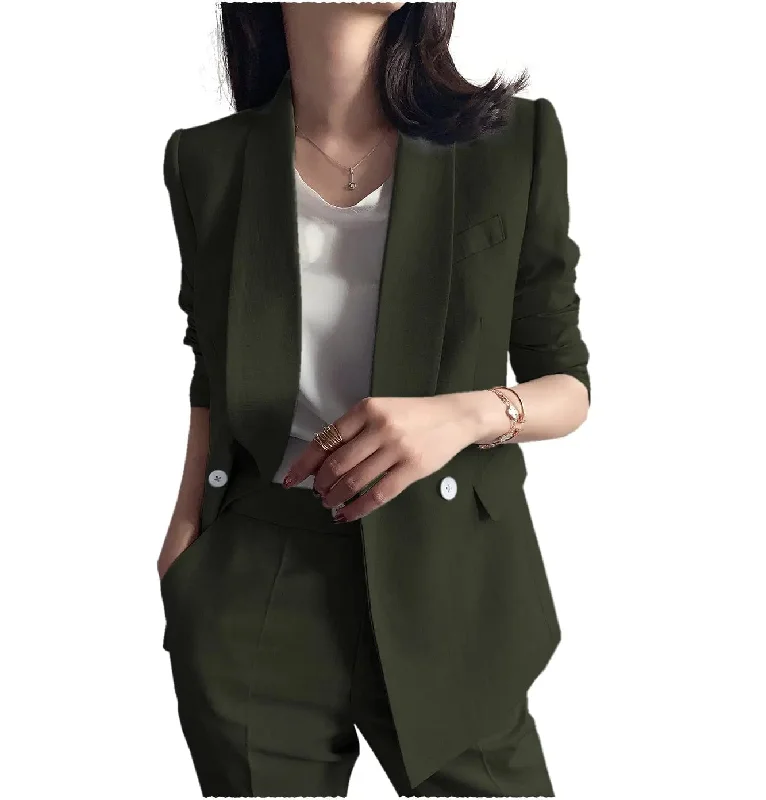 Leisure Shawl Lapel Blzer 2 Pieces Women Suit (Blazer+Pants) Cozy Fitted Pants