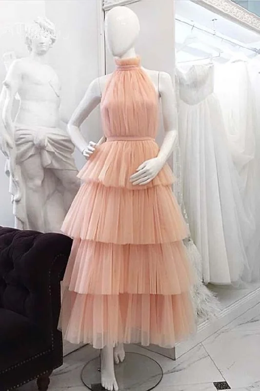 Pink Tulle Backless Layered Backless Prom Dress, O Neck Party Dress cg6305 Tunics Evening elegant Pink Tulle Backless Layered Backless Prom Dress, O Neck Party Dress cg6305 Tunics Evening elegant