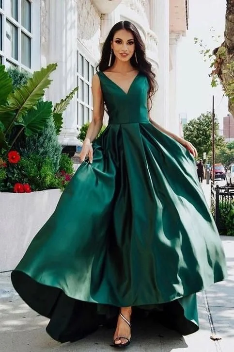 V-neckline eveing dress Dark Green Prom Dresses with Satin Skirt v-neck party dress cg1829 Tunics Custom made V-neckline eveing dress Dark Green Prom Dresses with Satin Skirt v-neck party dress cg1829 Tunics Custom made