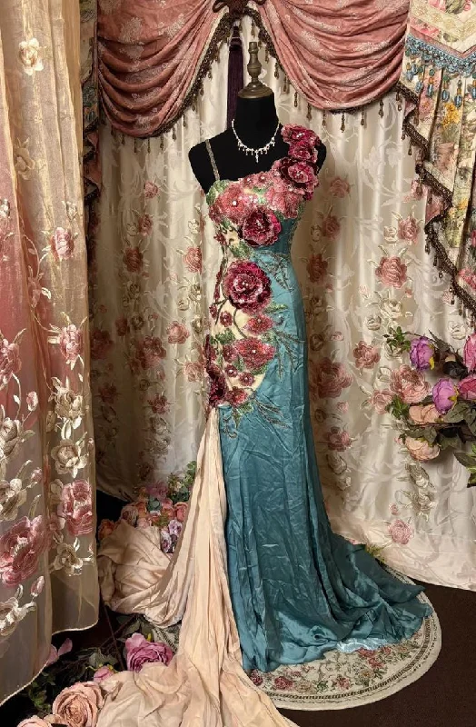 Vintage One Shoulder Embroidery Mermaid Vintage Evening Gown Party Dress, DP4375 Boat Neckline Classic Vintage One Shoulder Embroidery Mermaid Vintage Evening Gown Party Dress, DP4375 Boat Neckline Classic