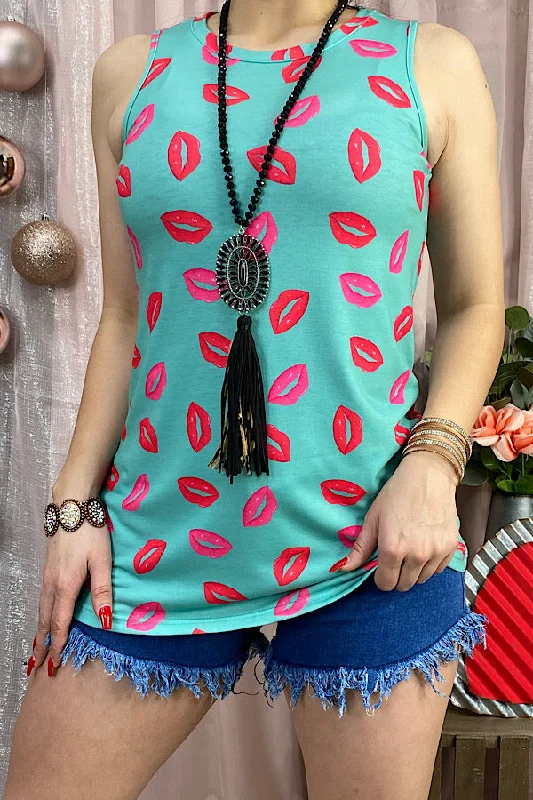 GJQ19850-1 Lips printed tank top cold shoulder tank