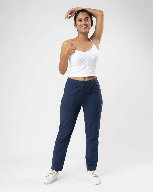 100% Organic Cotton Blue Regular Fit Athleisure Pant for Women Stylish Elastic Waist Pants 100% Organic Cotton Blue Regular Fit Athleisure Pant for Women Stylish Elastic Waist Pants