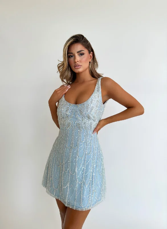 MINNA Fashion ATÉ Baby Blue Sequin Scoop Neck Mini Party Dress Tunics Modern contemporary MINNA Fashion ATÉ Baby Blue Sequin Scoop Neck Mini Party Dress Tunics Modern contemporary